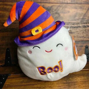 Squishmallows Felize 8” Ghost Witch Hat Orange Purple White Halloween